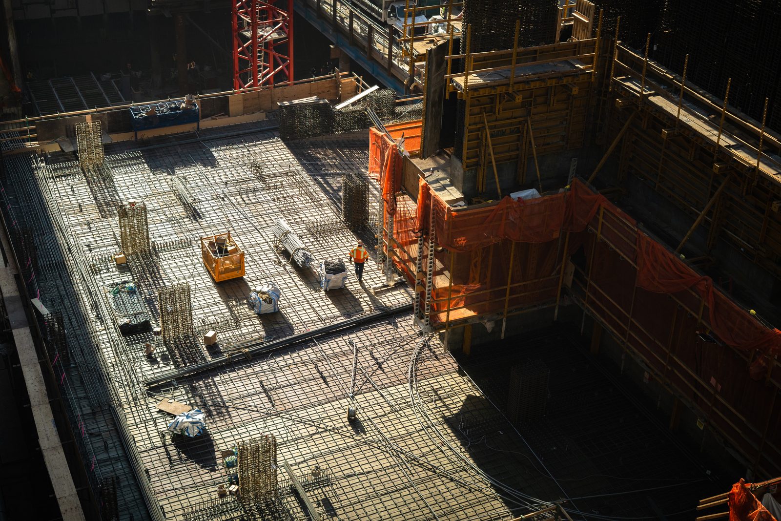 Aerial view of a structure under construction