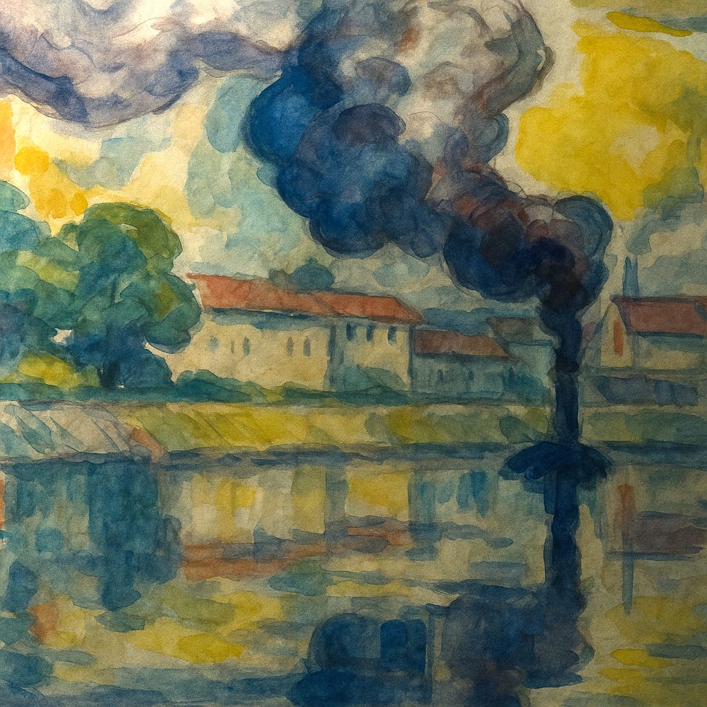 Painted lakeside landscape